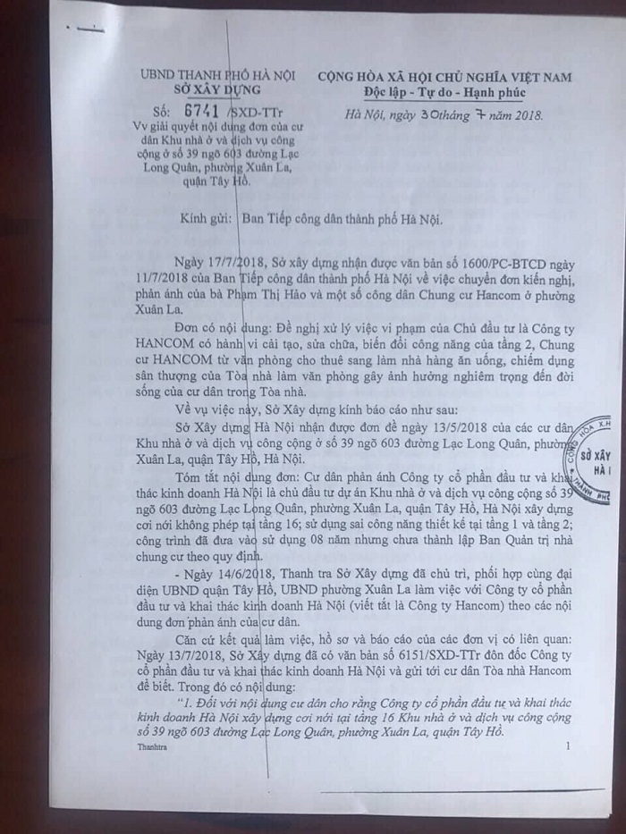 Kết luận của Sở Xây dựng Hà Nội toà Hancom.jpg