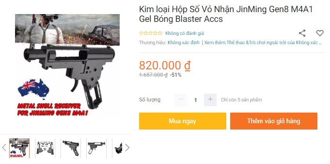 Rao bán súng bắn bi sắt, khí nén CO2 tràn ngập Lazada