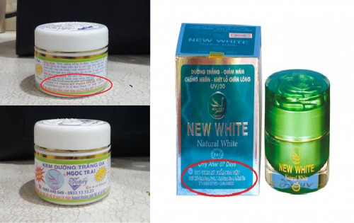 Hai sản phẩm ghi hai địa chỉ khác nhau và số đường dây nóng nhầm lẫn.jpg