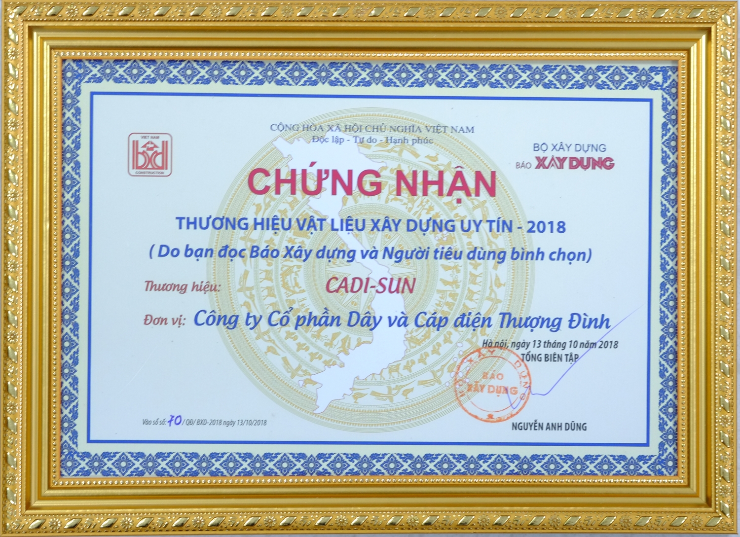 C&ocirc;ng bố Top 10 Thương hiệu Thương hiệu Vật liệu X&acirc;y dựng uy t&iacute;n 2018